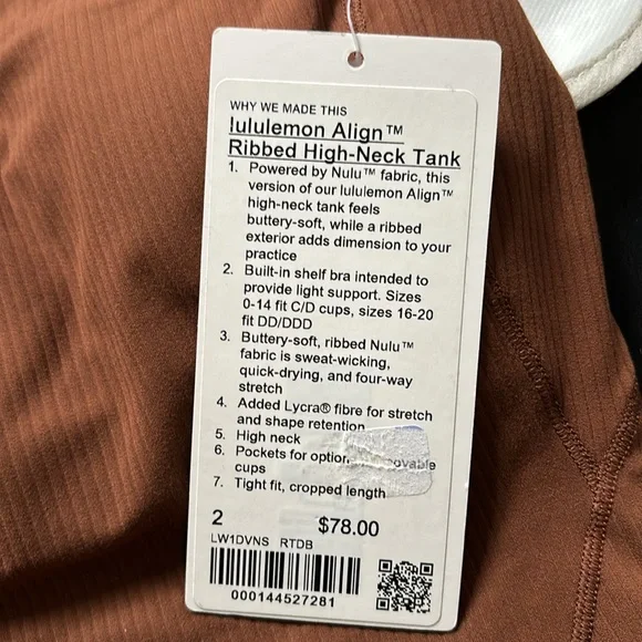 LULULEMON ALIGN RIBBED HIGH NECK TANK IN ROASTED BROWN (RTDB) Sz 2 NWT - Picture 5 of 7